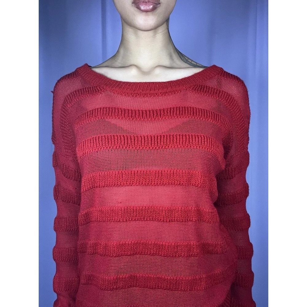 I.N. San Francisco Red Textured Stripe Long Sleeve Sweater Womens Size S Button